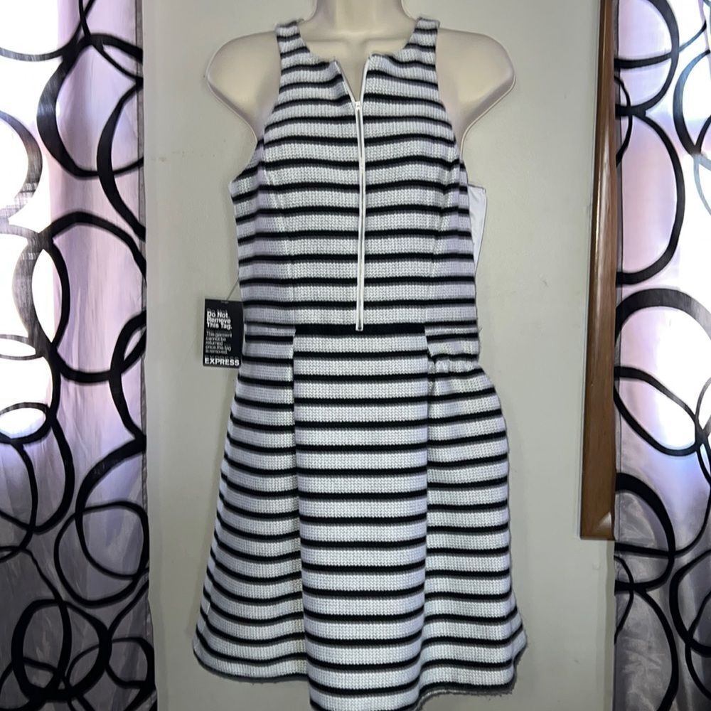 Express Black & White Stripe A Line Dress Size 6 NEW